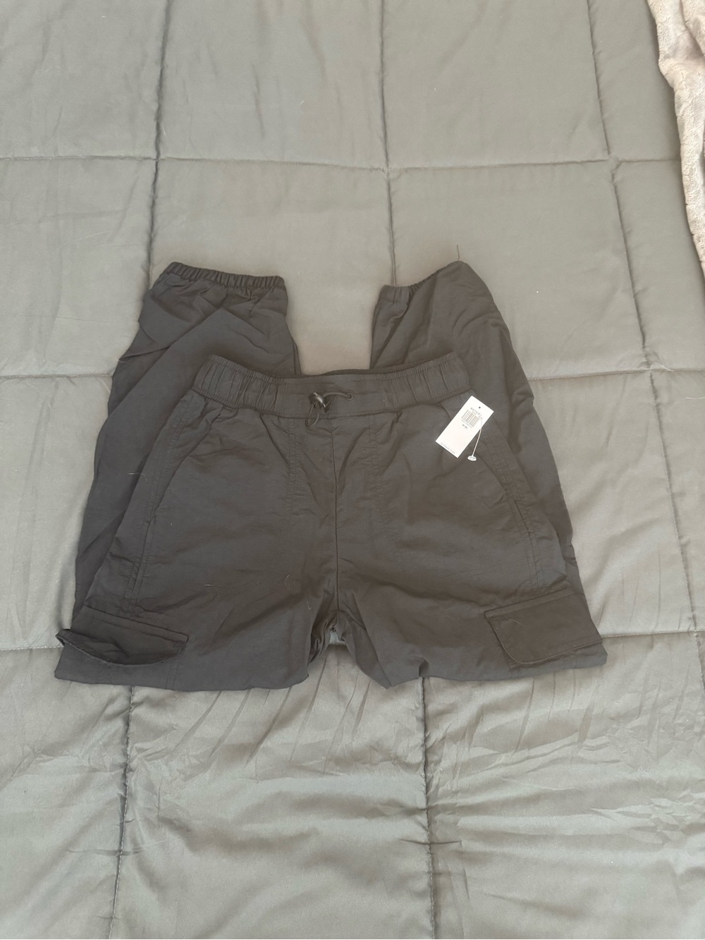 Kids Black Cargo Pants with Drawstring Waist